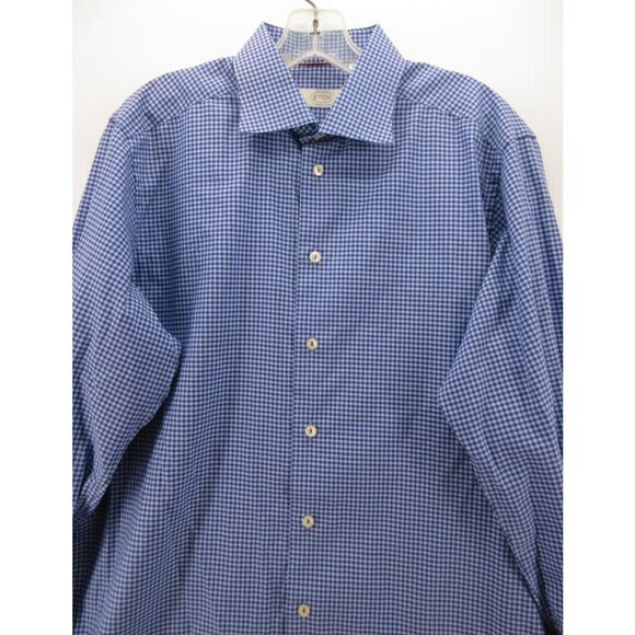 Eton Shirt 16 1/2 Button Down Contemporary gingham Plaid Preppy Large - Picture 2 of 11